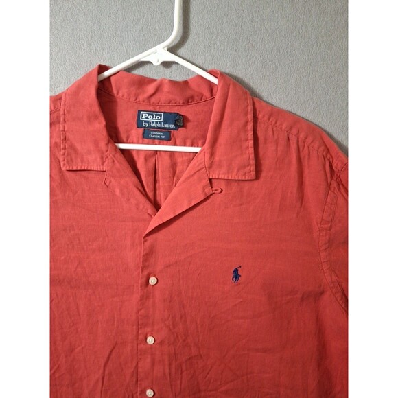 Polo Ralph Lauren Curham Linen Shirt Men's 2X Coral Loop Collar Short Sleeve - Picture 2 of 7